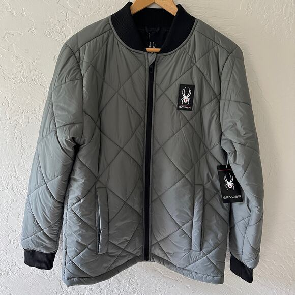 SPYDER Mens Quilted Bomber Jacket $169 NEW Size Small Tea Leaf Normcore Dadcore - Picture 1 of 13